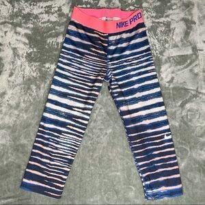Nike Pro Capri Leggings Size XS Blue Pink Zebra Print Workout Gym Athletic